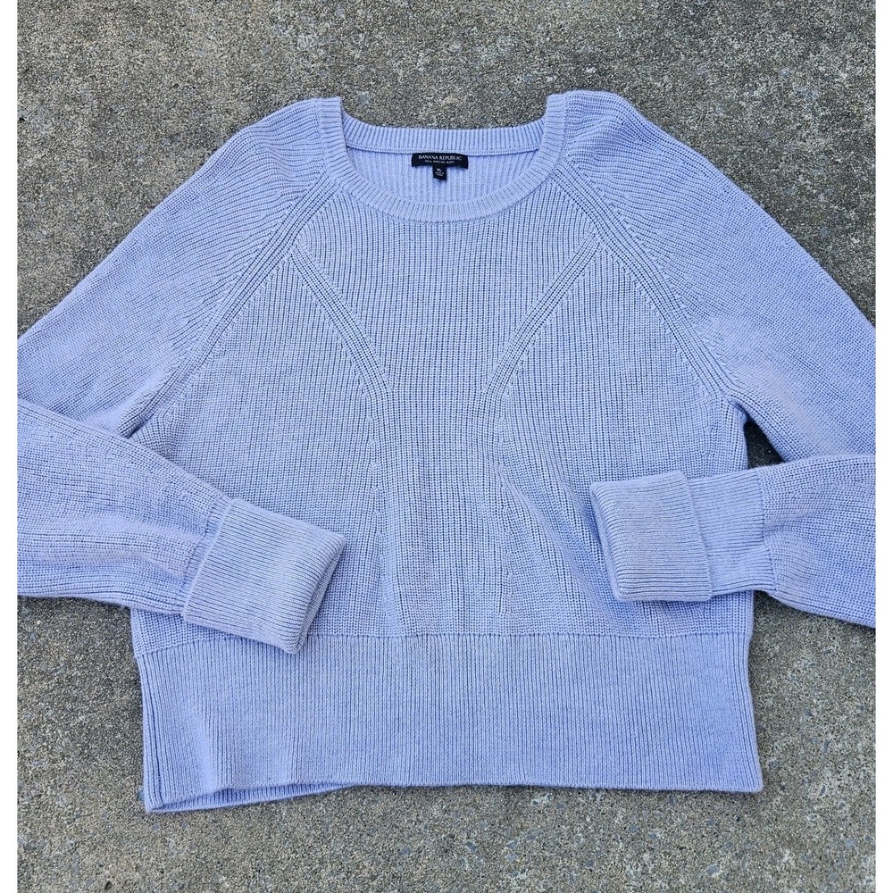 Banana Republic XL Merino Wool Knit Sweater Luxury Light Grey Rolled Cuff Chic